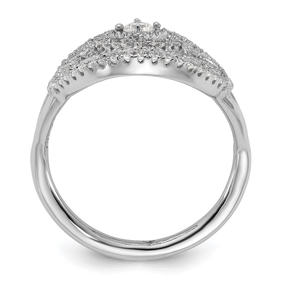 Sterling Silver Rhodium-plated CZ Filigree Oval Ring