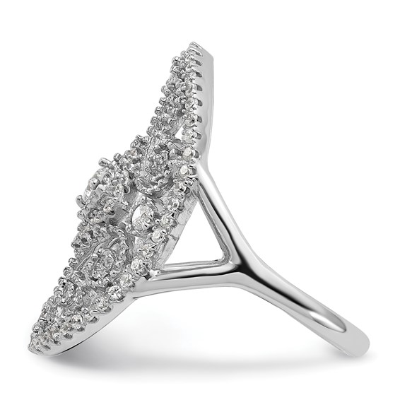 Sterling Silver Rhodium-plated CZ Filigree Oval Ring