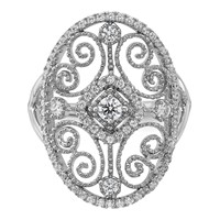 Sterling Silver Rhodium-plated CZ Filigree Oval Ring view 5
