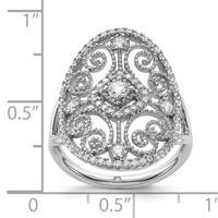 Sterling Silver Rhodium-plated CZ Filigree Oval Ring view 3
