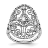Sterling Silver Rhodium-plated CZ Filigree Oval Ring view 1