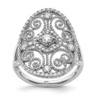 Sterling Silver Rhodium-plated CZ Filigree Oval Ring