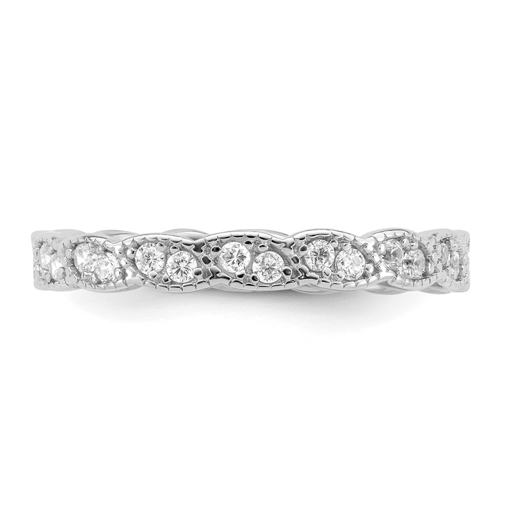 Sterling Silver Rhodium-plated Fancy Scalloped CZ Band (QR6928-6)