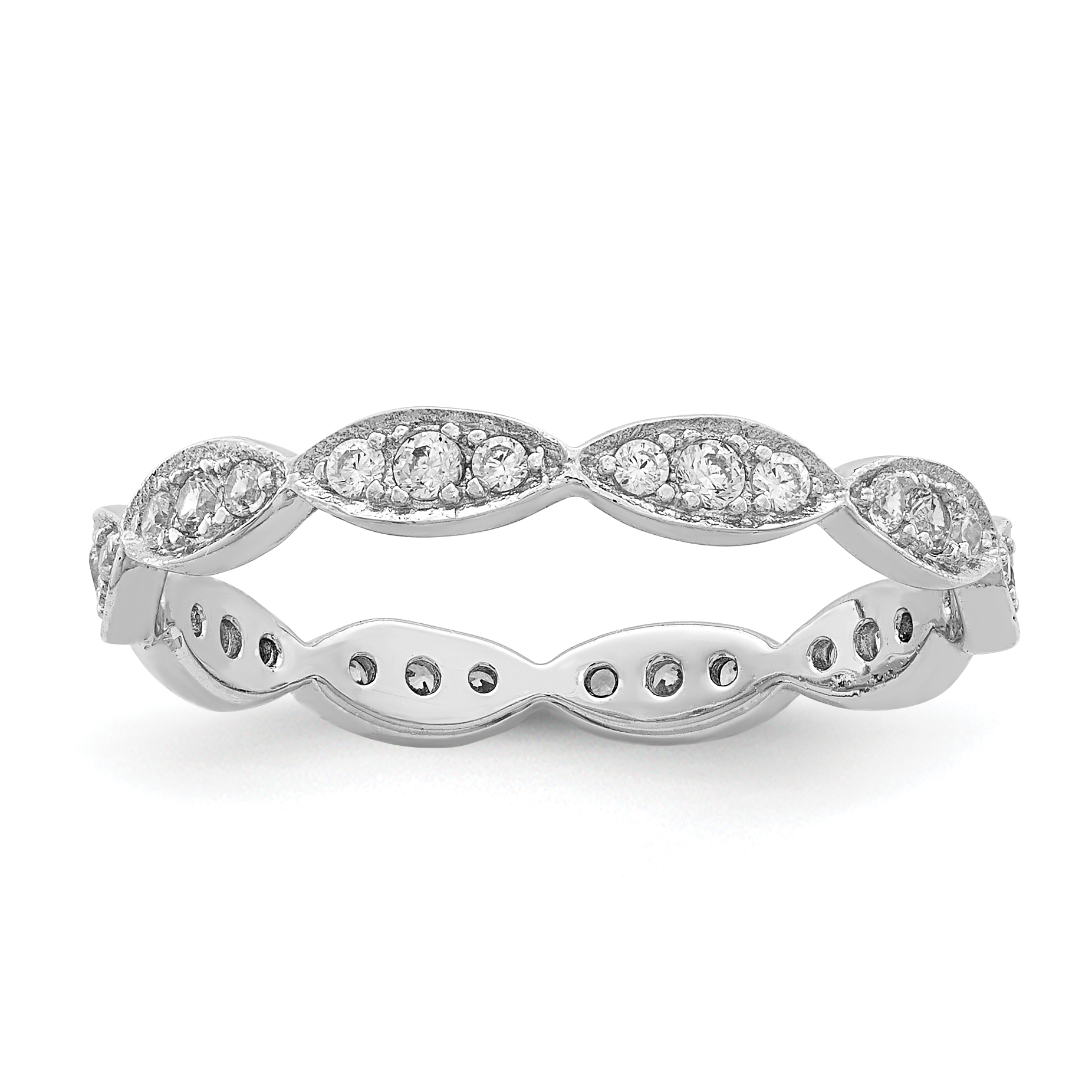 Sterling Silver Rhodium-plated Fancy Scalloped CZ Band (QR6928-6)
