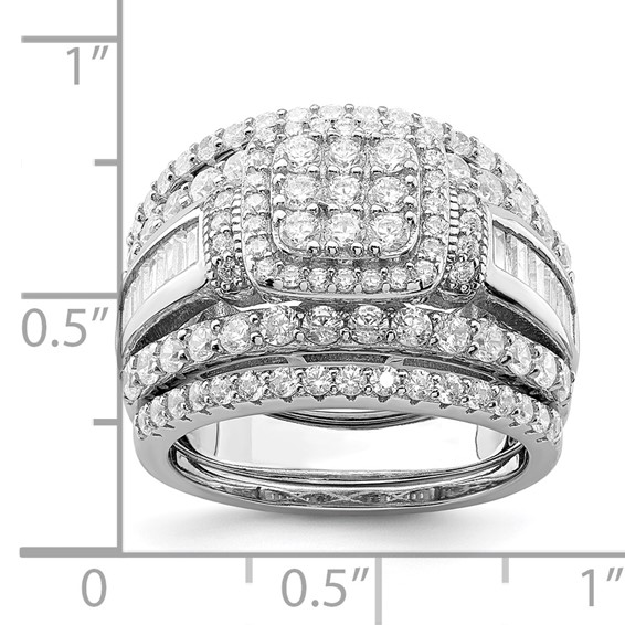 Sterling Silver Rhodium-plated CZ Square Cut 3 Piece Set Ring