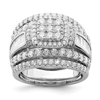 Sterling Silver Rhodium-plated CZ Square Cut 3 Piece Set Ring view 1