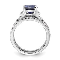 Sterling Silver Rhodium-plated 8mm Blue CZ Engagement Ring and White CZ Wedding Band Set view 2