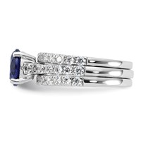 Sterling Silver Rhodium-plated 8mm Blue CZ Engagement Ring and White CZ Wedding Band Set view 3