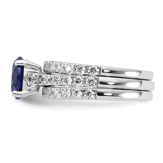 Sterling Silver Rhodium-plated 8mm Blue CZ Engagement Ring and White CZ Wedding Band Set