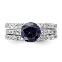 Sterling Silver Rhodium-plated 8mm Blue CZ Engagement Ring and White CZ Wedding Band Set view 5