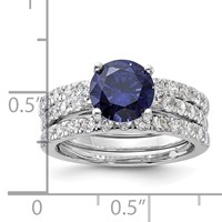 Sterling Silver Rhodium-plated 8mm Blue CZ Engagement Ring and White CZ Wedding Band Set view 4