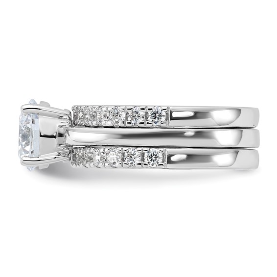 Sterling Silver Rhodium-plated 8mm CZ Solitaire & 2 CZ Bands Set