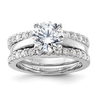 Sterling Silver Rhodium-plated 8mm CZ Solitaire & 2 CZ Bands Set view 1