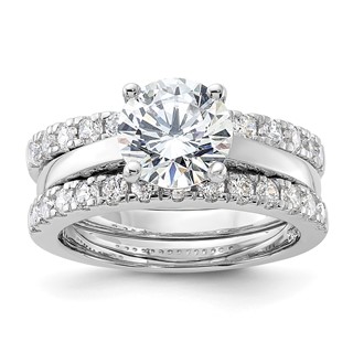 Sterling Silver Rhodium-plated 8mm CZ Solitaire & 2 CZ Bands Set