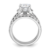 Sterling Silver Rhodium-plated 8mm CZ Ring & 2 CZ Band Set view 2