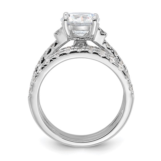 Sterling Silver Rhodium-plated 8mm CZ Ring & 2 CZ Band Set