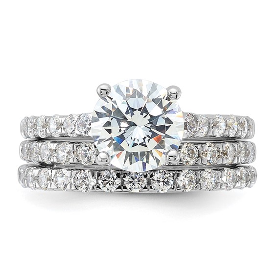 Sterling Silver Rhodium-plated 8mm CZ Ring & 2 CZ Band Set