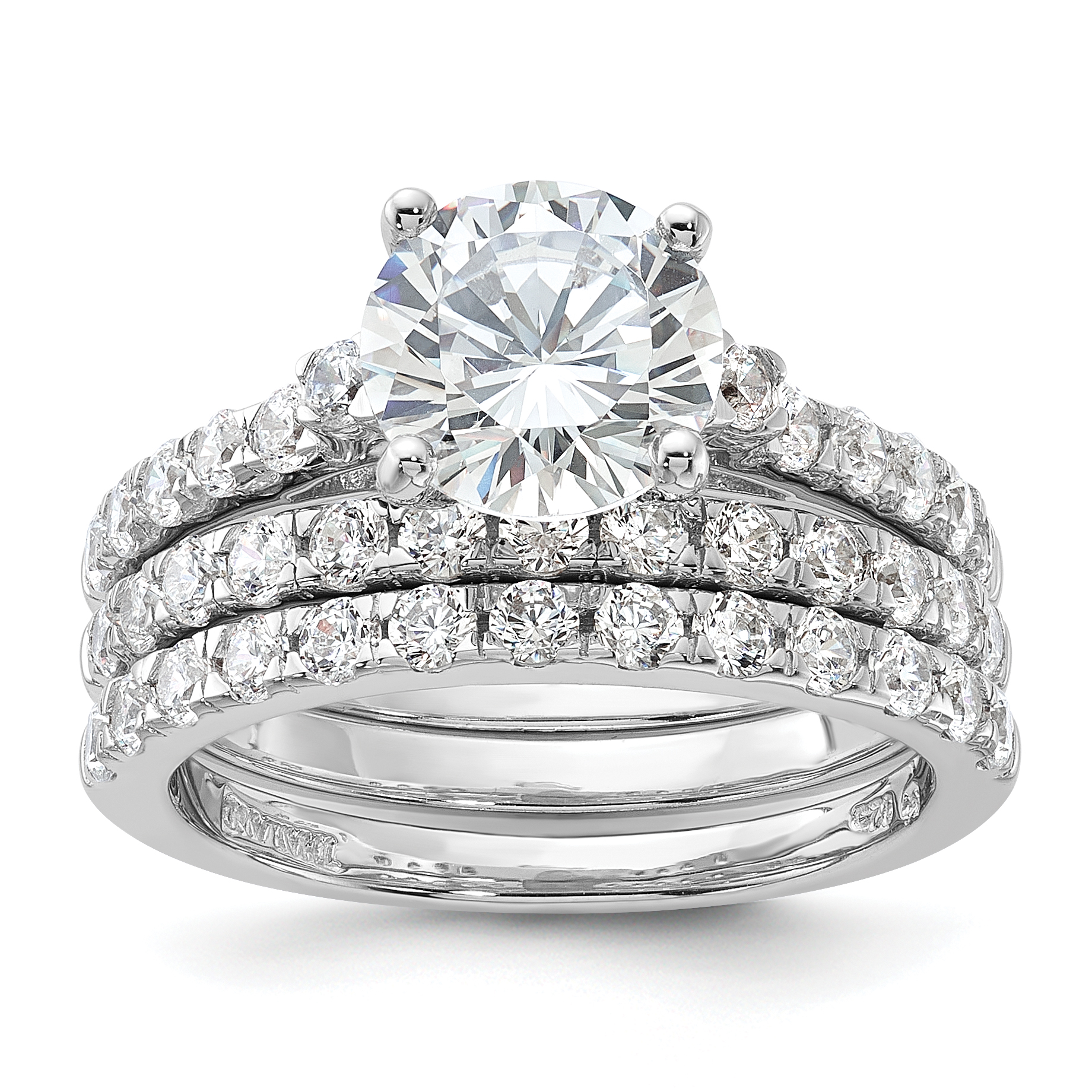 Sterling Silver Rhodium-plated 8mm CZ Ring & 2 CZ Band Set (QR6934-6)