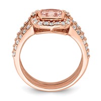 Sterling Silver 3 Piece Rose-tone Pink Crystal & CZ Ring Set view 2