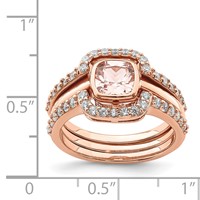 Sterling Silver 3 Piece Rose-tone Pink Crystal & CZ Ring Set view 3