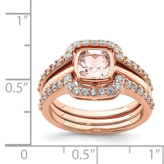 Sterling Silver 3 Piece Rose-tone Pink Crystal & CZ Ring Set