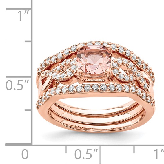 Sterling Silver Rose-tone 3 Piece Pink Crystal and CZ Ring Set