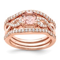 Sterling Silver Rose-plated 3 Piece Pink Crystal and CZ Ring Set view 1