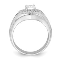 Sterling Silver Rhodium-plated Oval CZ & Baguettes Halo Ring view 2