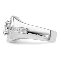 Sterling Silver Rhodium-plated Oval CZ & Baguettes Halo Ring view 3
