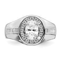 Sterling Silver Rhodium-plated Oval CZ & Baguettes Halo Ring view 4