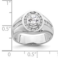 Sterling Silver Rhodium-plated Oval CZ & Baguettes Halo Ring view 5