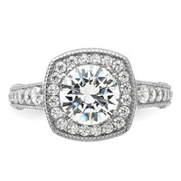 Sterling Silver Rhodium-plated 8mm Center CZ Halo Ring view 4