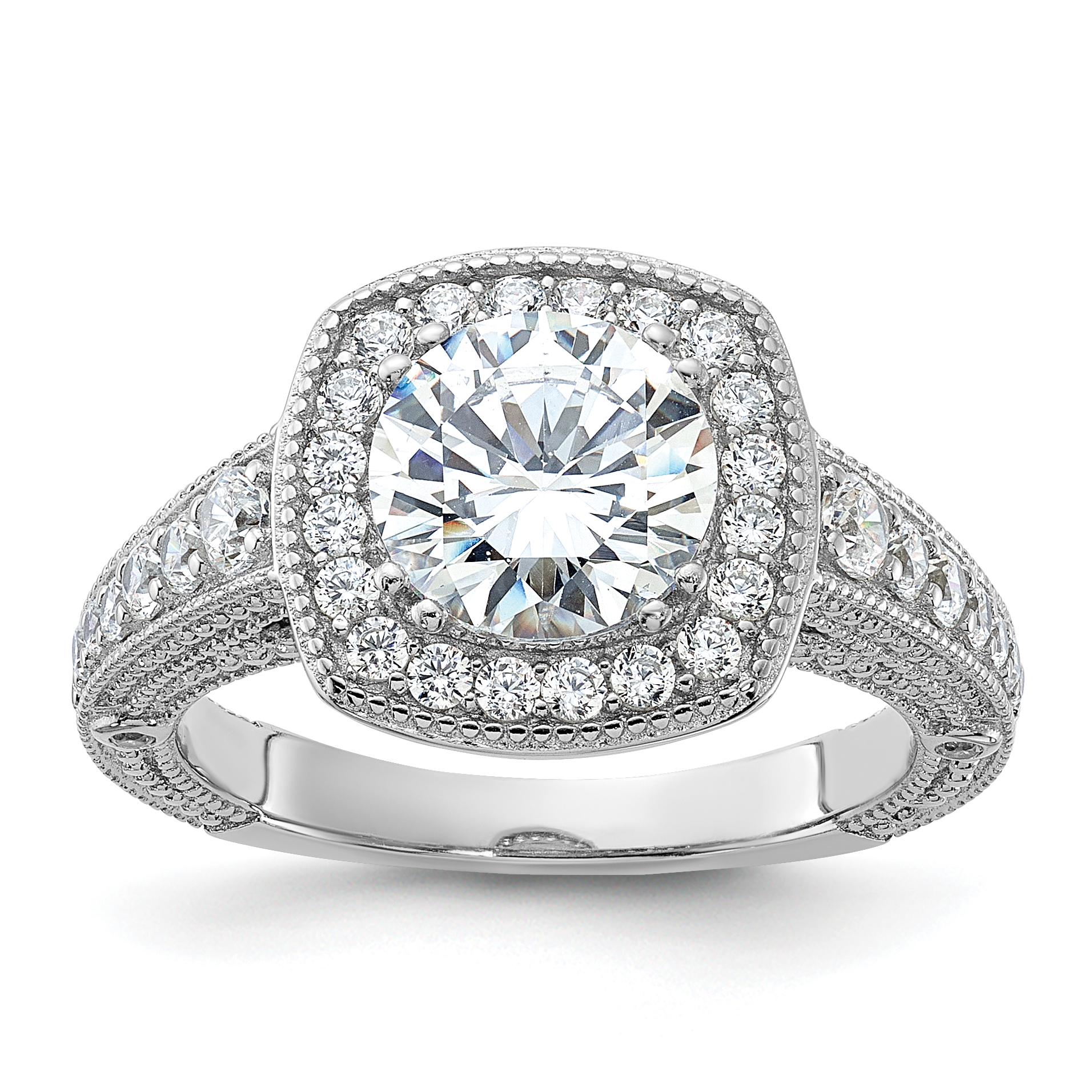 Sterling Silver Rhodium-plated 8mm Center CZ Halo Ring (QR6943-6)