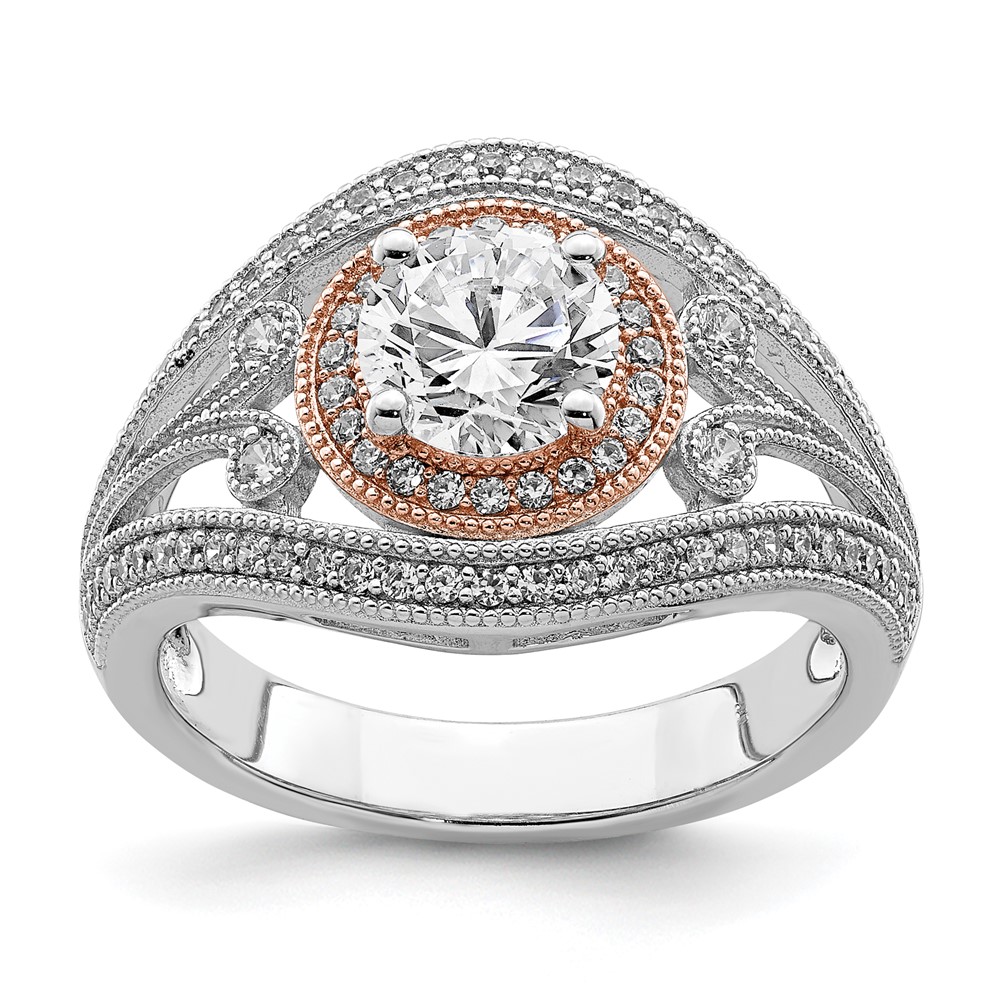 Sterling Silver Rhodium-plated & Rose-tone CZ Ring