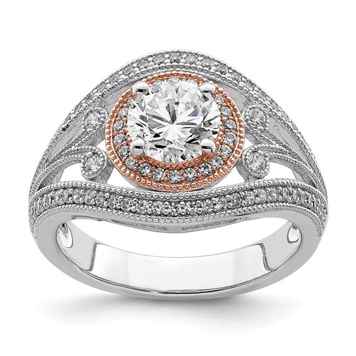 Sterling Silver Rhodium-plated & Rose-tone CZ Ring