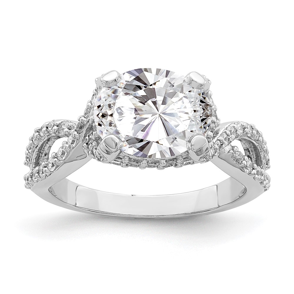 Sterling Silver Rhodium-plated 10x 8 Oval CZ Ring