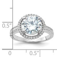 Sterling Silver Rhodium-plated 8mm Center Halo CZ Ring view 5