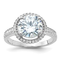 Sterling Silver Rhodium-plated 8mm Center Halo CZ Ring view 1