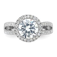 Sterling Silver Rhodium-plated Halo 8mm Center CZ Ring view 4