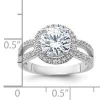 Sterling Silver Rhodium-plated Halo 8mm Center CZ Ring view 5