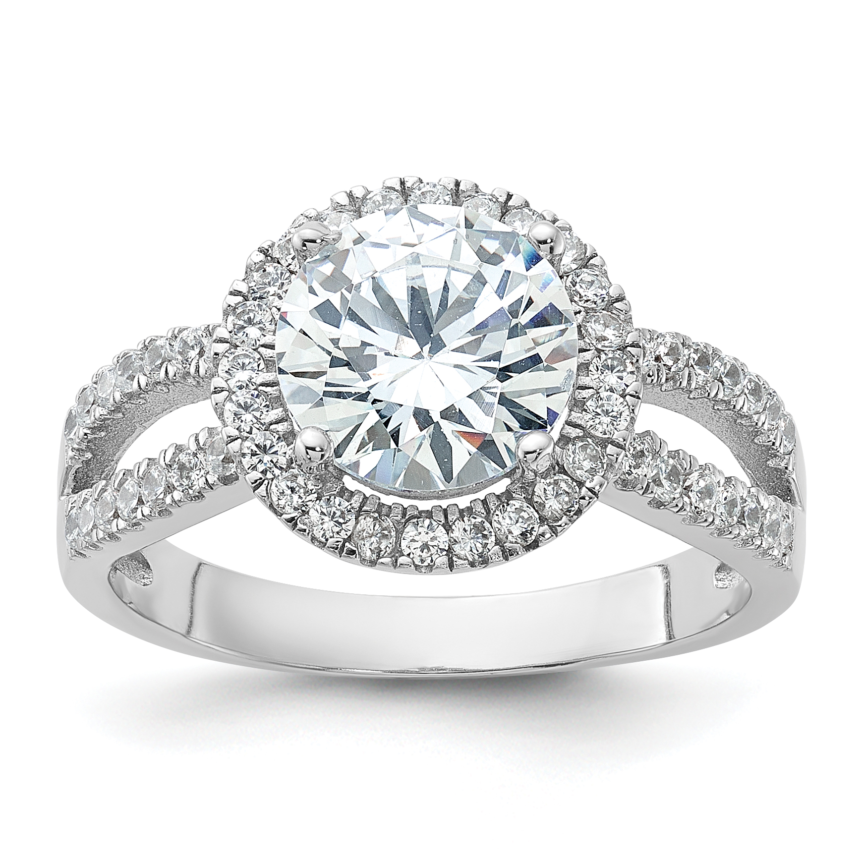 Sterling Silver Rhodium-plated Halo 8mm Center CZ Ring (QR6948-6)