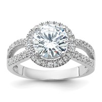 Sterling Silver Rhodium-plated Halo 8mm Center CZ Ring view 1