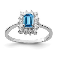 Sterling Silver Rhodium Blue Topaz Ring view 1