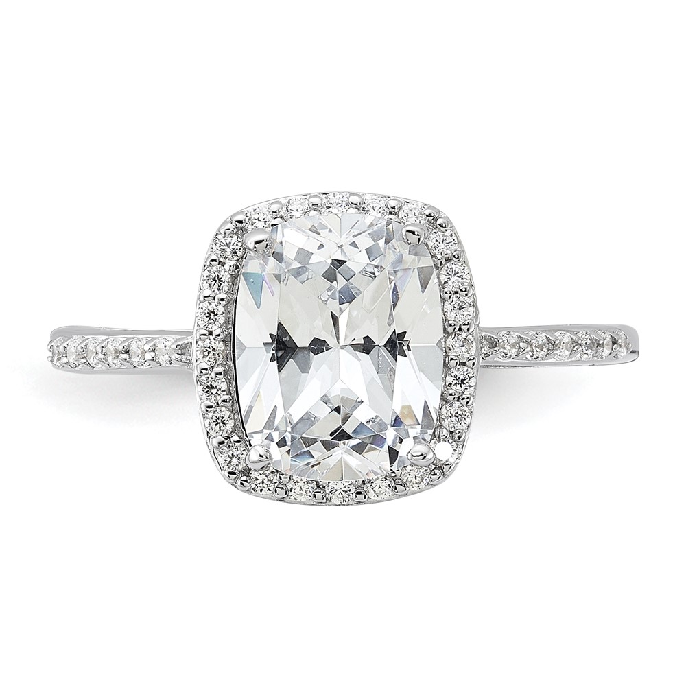 Sterling Silver Rhodium-plated 9x7 Cushion CZ Ring (QR6950-8)