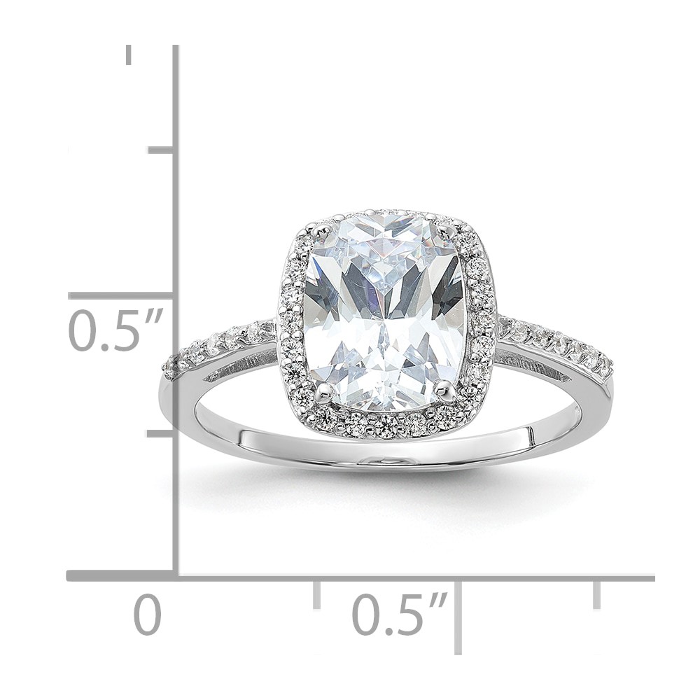 Sterling Silver Rhodium-plated 9x7 Cushion CZ Ring (QR6950-8)