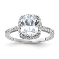 Sterling Silver Rhodium-plated 9x 7 Cushion CZ Ring view 1