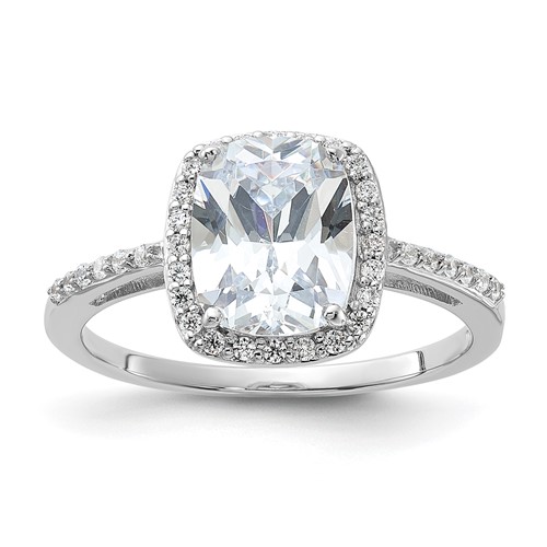 Sterling Silver Rhodium-plated 9x 7 Cushion CZ Ring