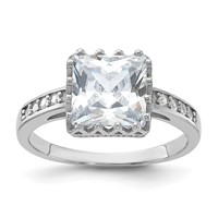 Sterling Silver Rhodium-plated Polished CZ Ring view 1