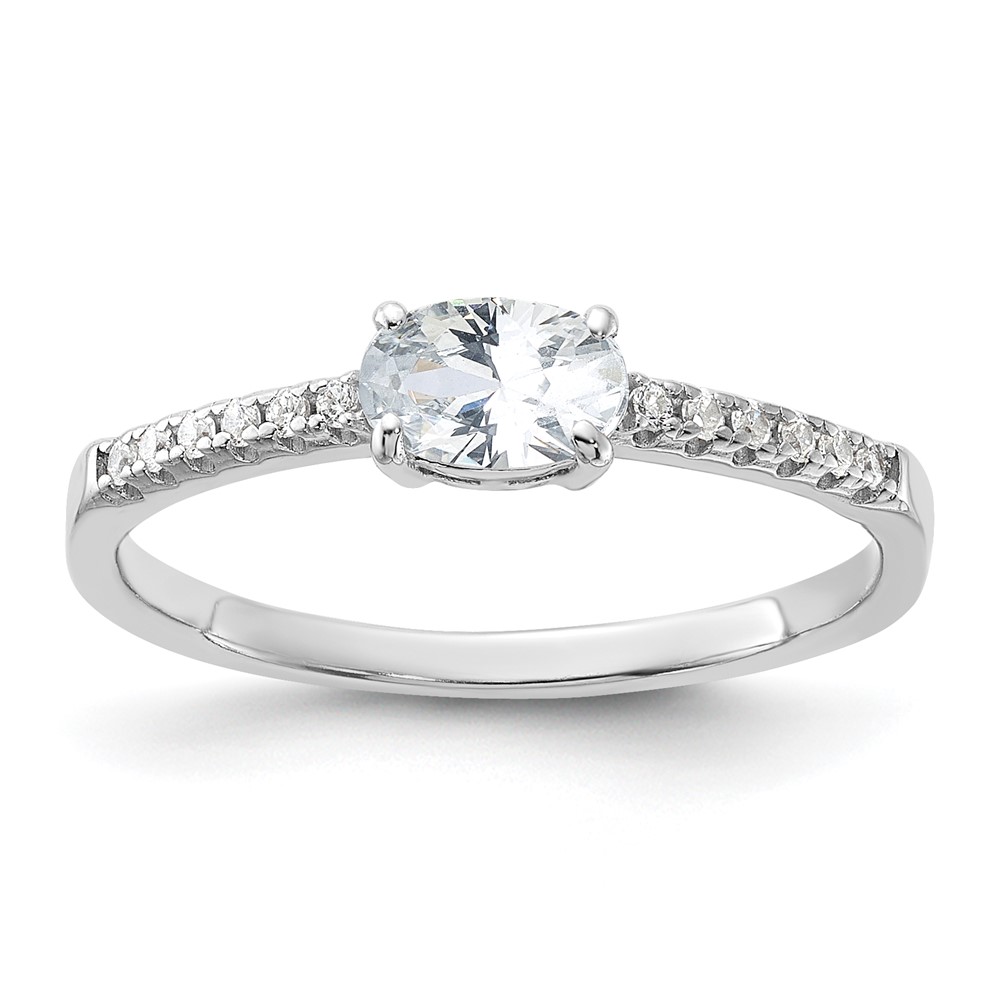 Sterling Silver Rhodium-plated Oval CZ Ring (QR6952-6)