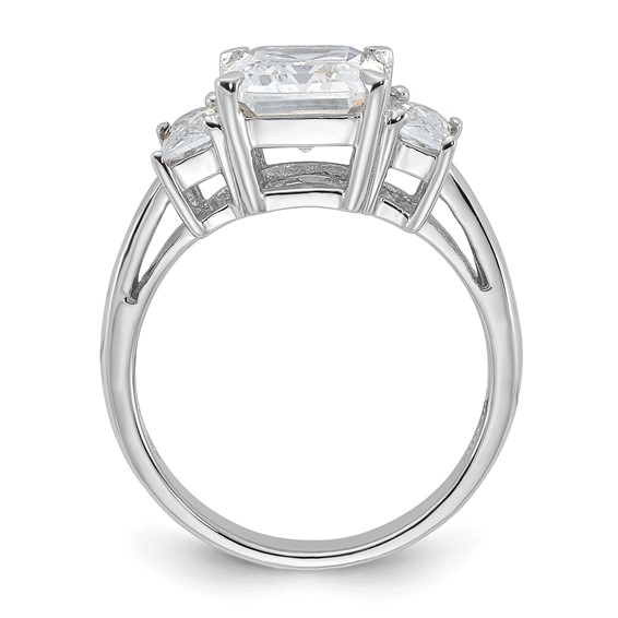 Sterling Silver Rhodium-plated Emerald-cut CZ 3-stone Ring